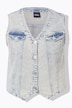 Gilet en jean stretch. Encolure V. Base en pointes