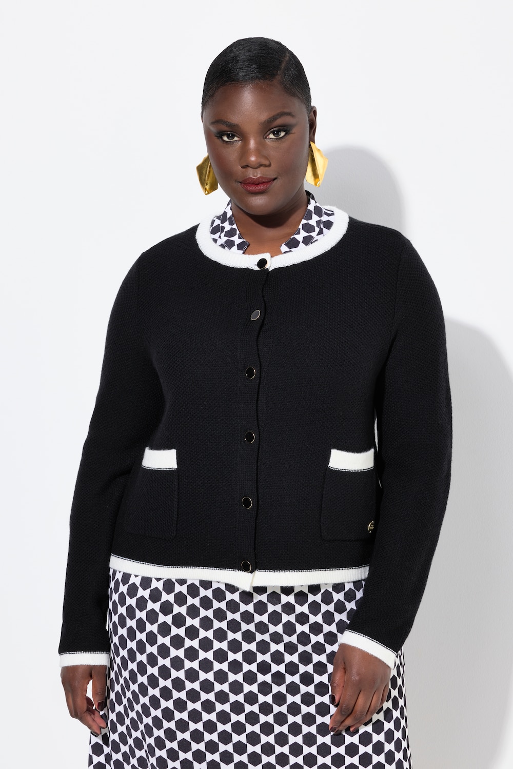 Große Größen Strickjacke, Damen, schwarz, Größe: 46/48, Wolle/Synthetische Fasern, Ulla Popken