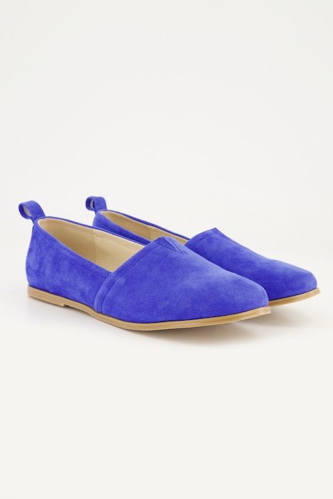 Slippers en cuir suédé, talon plat - largeur H