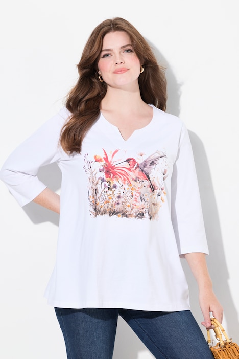 Springtime Graphic 3/4 Sleeve Split Neck Tee