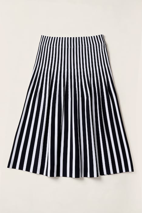 Jupe midi en maille, rayures, ceinture élastique et coupe évasée