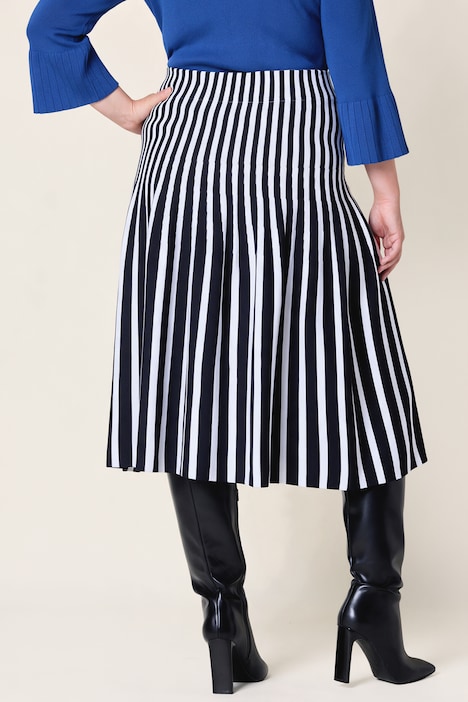 Jupe midi en maille, rayures, ceinture élastique et coupe évasée