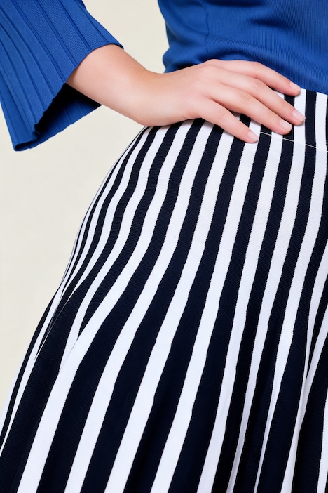 Jupe midi en maille, rayures, ceinture élastique et coupe évasée