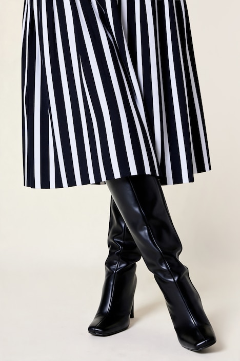Jupe midi en maille, rayures, ceinture élastique et coupe évasée