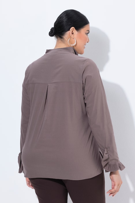 Bluse, Kelchkragen, Langarm, Rüschen-Manschetten