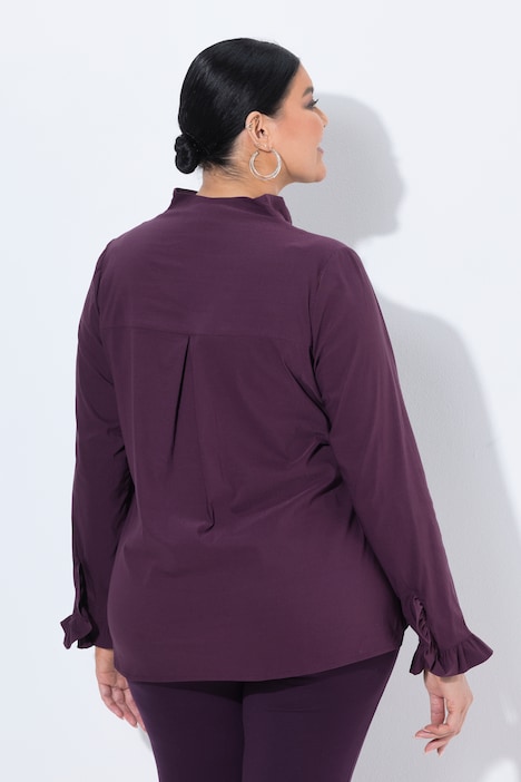 Bluse, Kelchkragen, Langarm, Rüschen-Manschetten