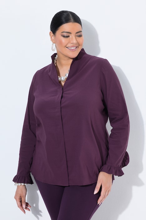 Bluse, Kelchkragen, Langarm, Rüschen-Manschetten