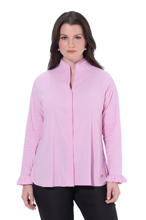 Halenka, kalichový límec, dlouhé rukávy, volánové manžety