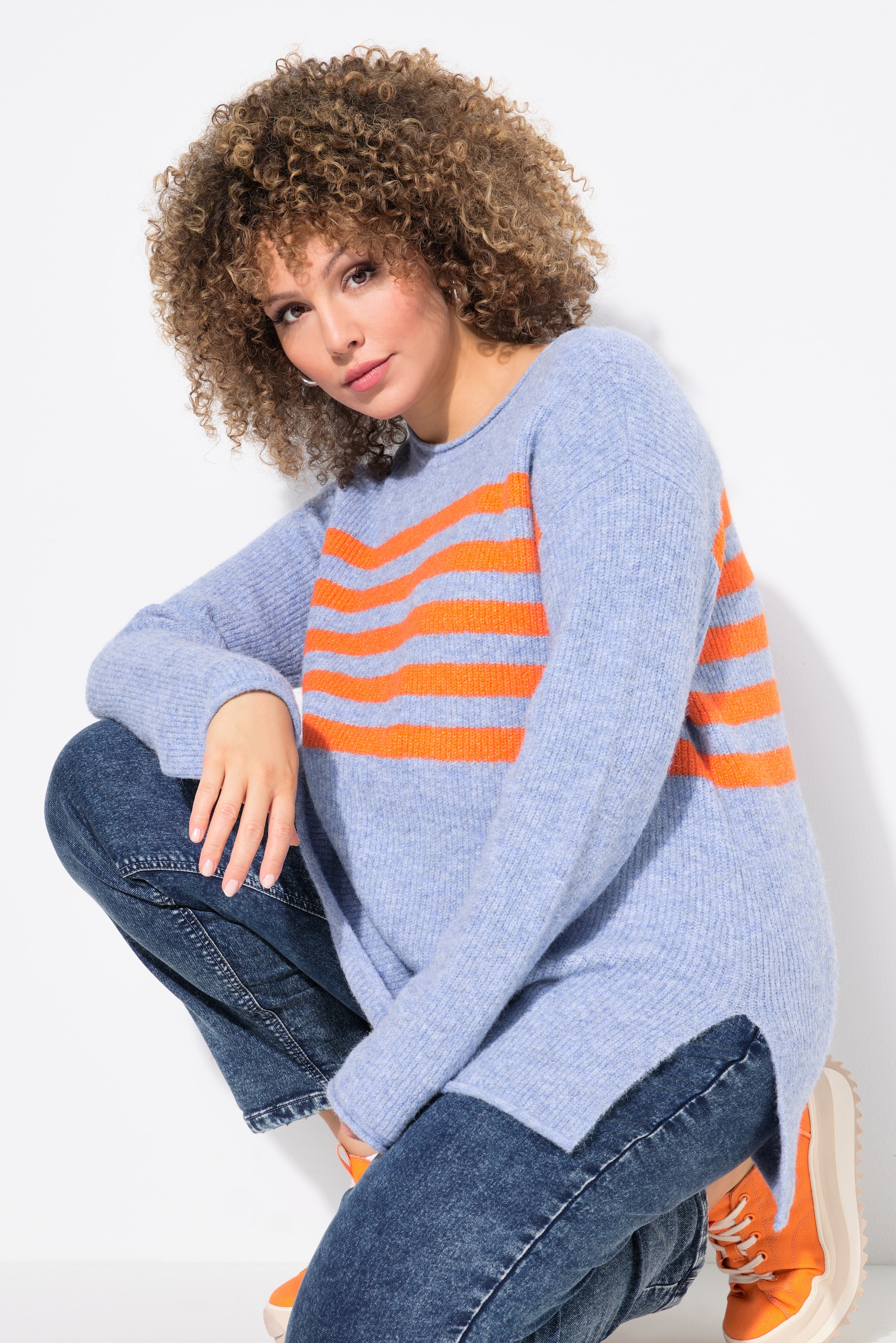 Ulla Popken Damen große Größen Pullover Ringel Rundhals Langarm