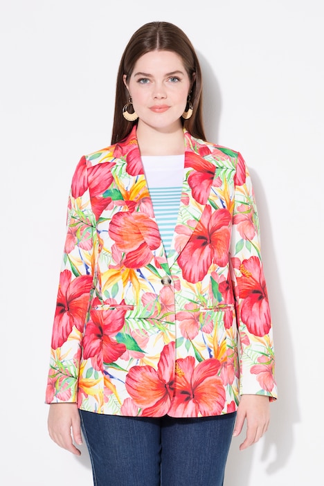 Blazer, diseño de flores, cuello con solapa, abertura en la espalda