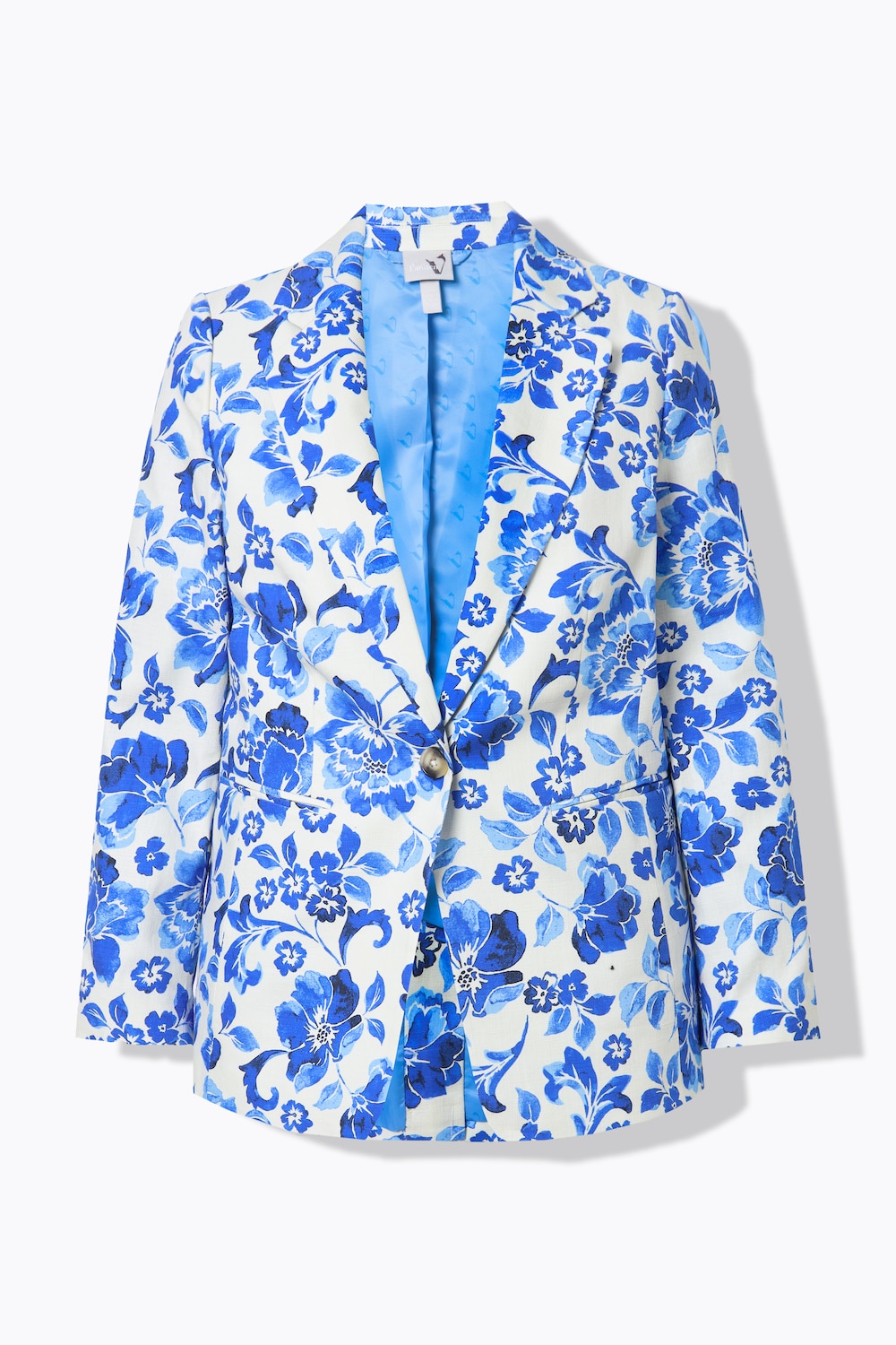 Stora storlekar Kavaj med blommönster, Dam, blå, storlek: 46, Polyester/Bomull, Ulla Popken