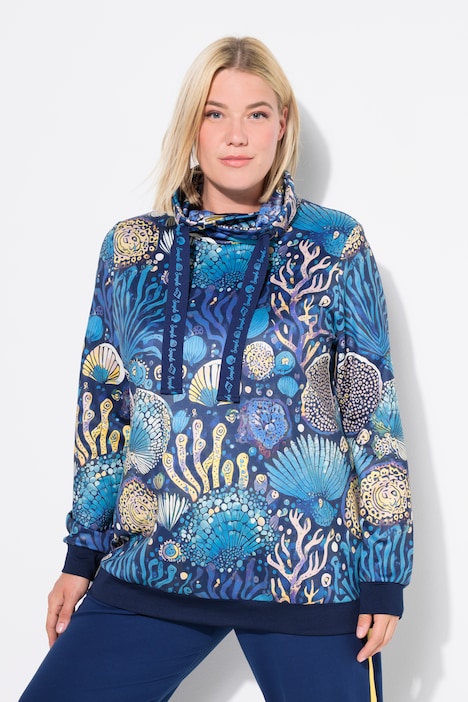 Seashell Print Cowl Neck Sweatshirt