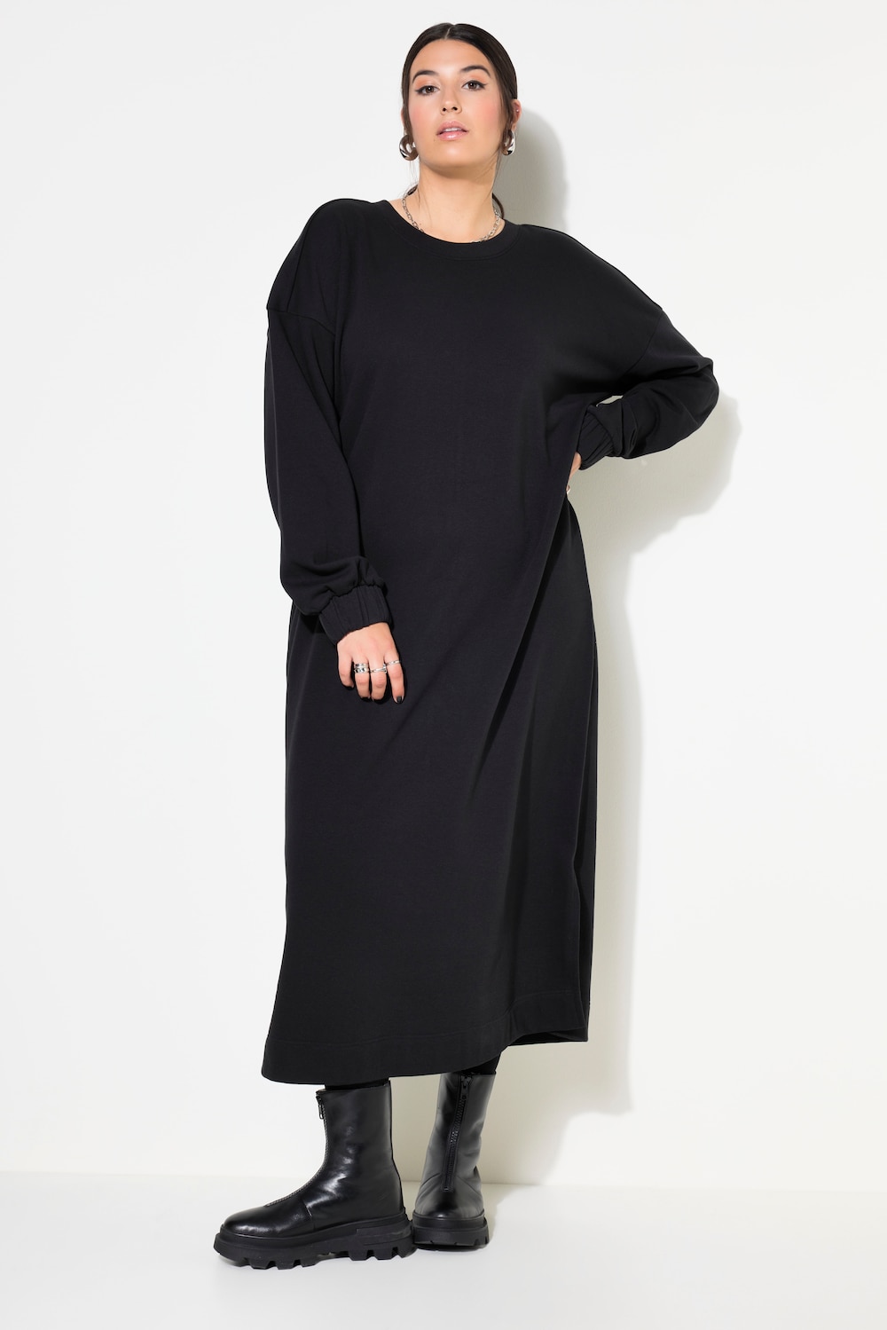 Große Größen Sweat-Midikleid, Damen, schwarz, Größe: 50/52, Baumwolle/Polyester, Studio Untold