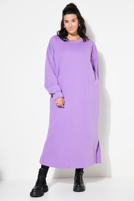 Robe midi en molleton. Manches longues ballon. Coupe oversize