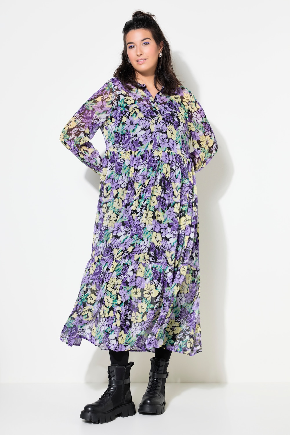 Maxikleid, A-Line, doppellagig, Chiffon, Flower Print