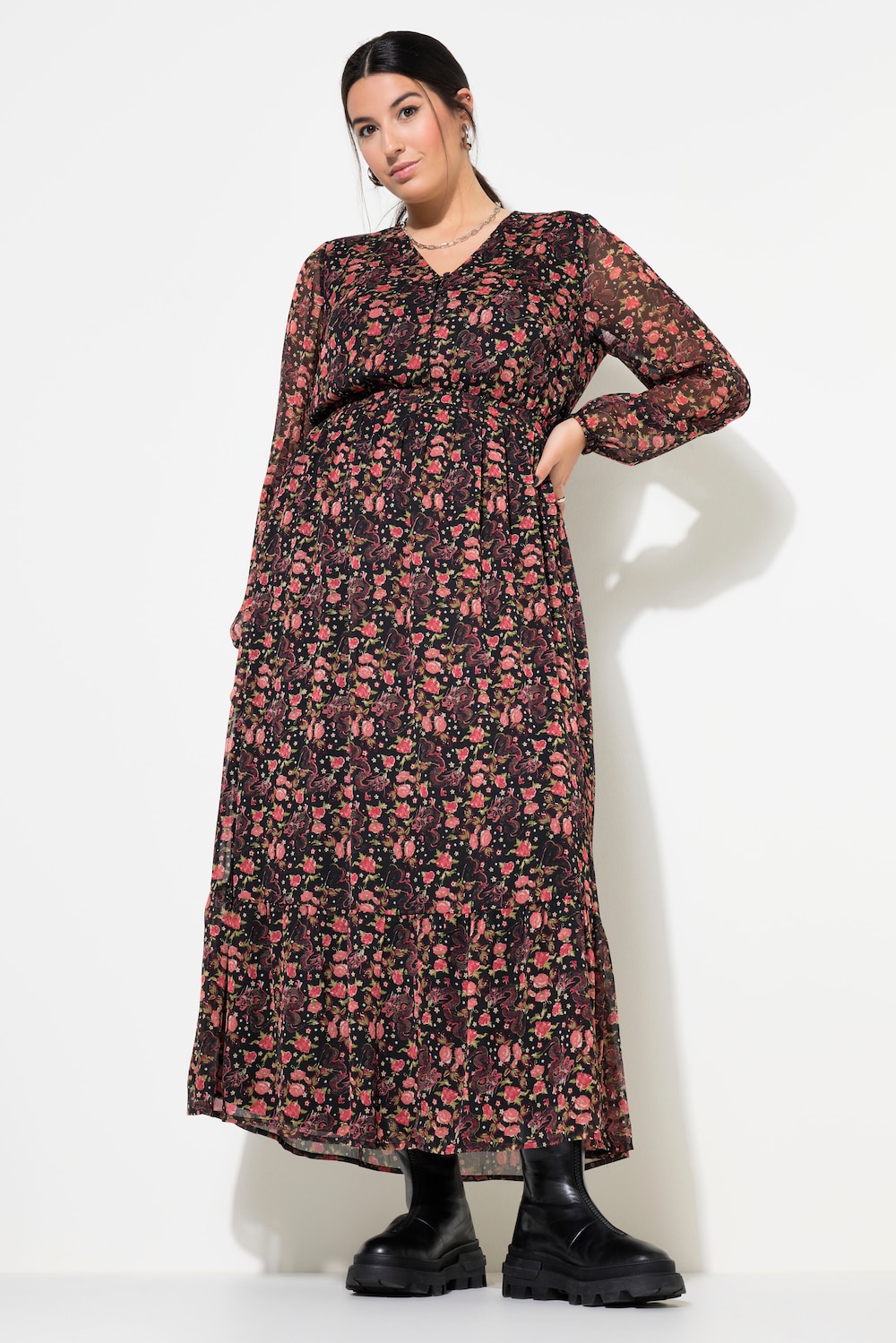 Große Größen Maxikleid, Damen, rot, Größe: 42/44, Polyester, Studio Untold