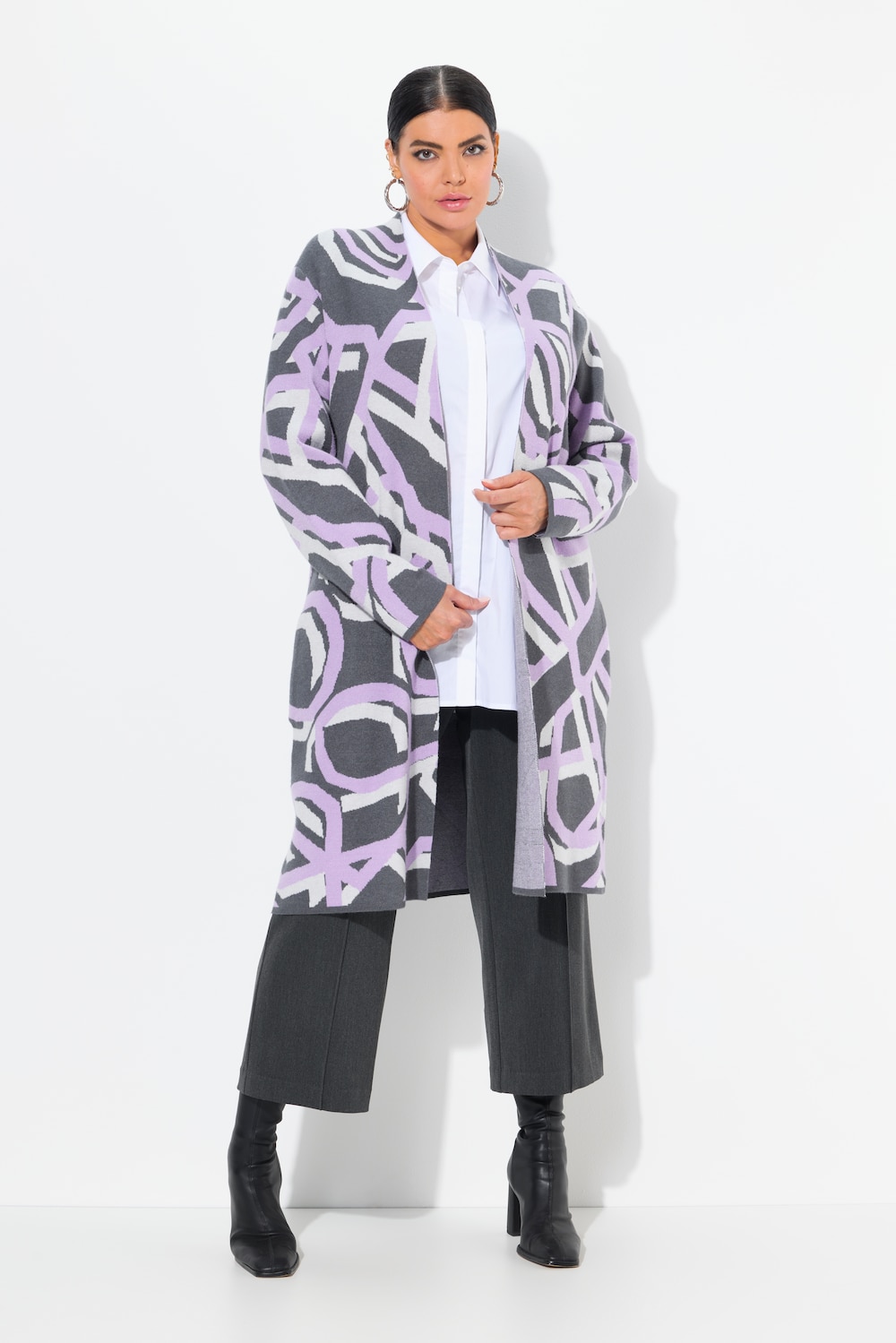 Große Größen Long-Strickjacke, Damen, grau, Größe: 50/52, Synthetische Fasern/Baumwolle, Ulla Popken