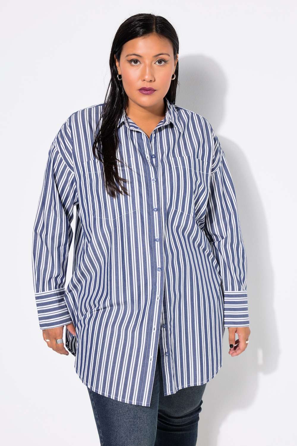 Große Größen Hemdbluse, Damen, blau, Größe: 42/44, Baumwolle, Studio Untold