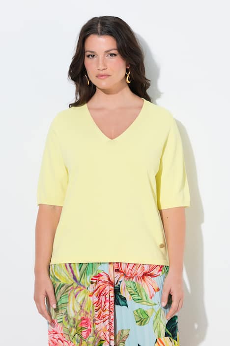 Trui, elastische zoom, V-hals, korte mouwen