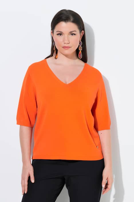 Trui, elastische zoom, V-hals, korte mouwen