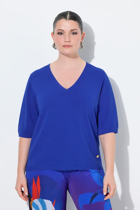 Trui, elastische zoom, V-hals, korte mouwen