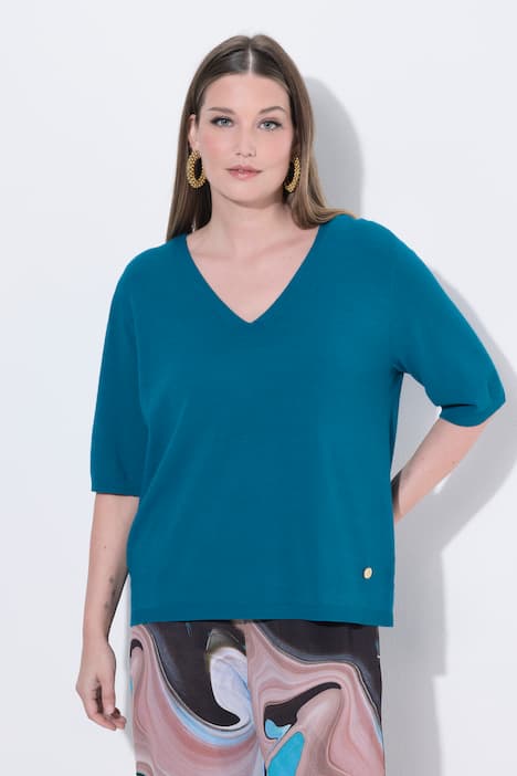 Trui, elastische zoom, V-hals, korte mouwen