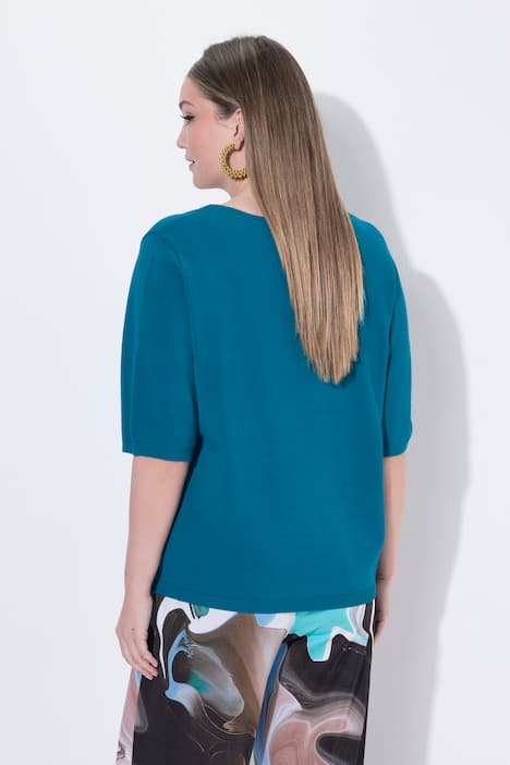 Trui, elastische zoom, V-hals, korte mouwen