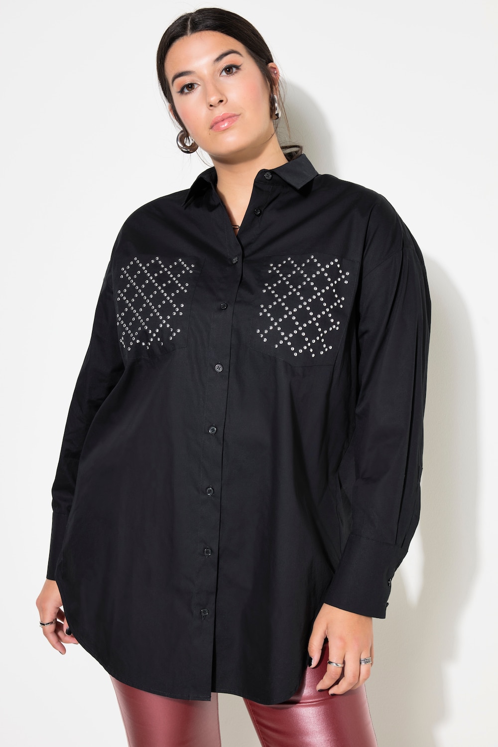 Große Größen Hemdbluse, Damen, schwarz, Größe: 46/48, Baumwolle, Studio Untold