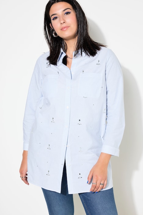 Pintsriped Rhinestone Detail Button Down Blouse