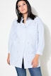 Skjortebluse, boxy form, striper, små glitrende steiner, lange ermer
