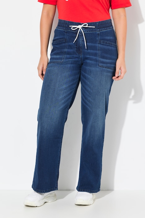 Jeans modello Mary con taglio della gamba ampio e scampanato e cintura elastica