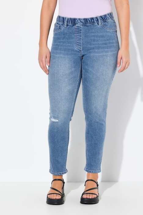 Lightly Distressed Elastic Waist Jeans