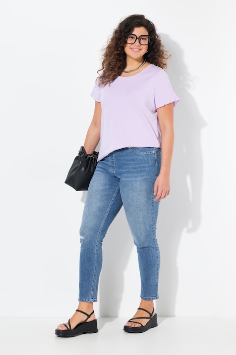 Lightly Distressed Elastic Waist Jeans