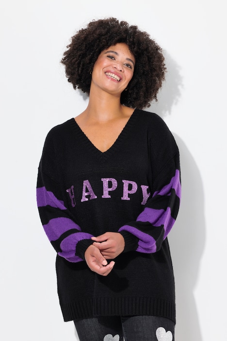 Pullover, oversized, HAPPY, Ringel-Ärmel