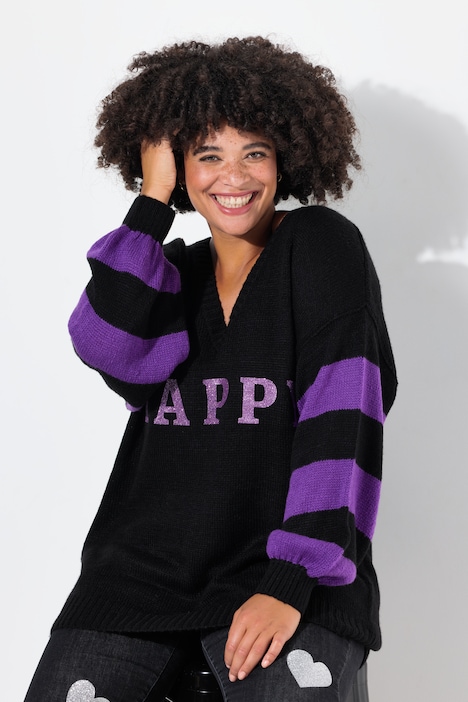 Pullover, oversized, HAPPY, Ringel-Ärmel