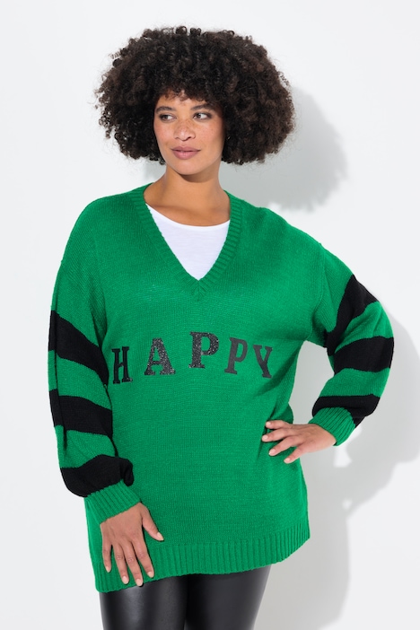 Pullover, oversized, HAPPY, Ringel-Ärmel