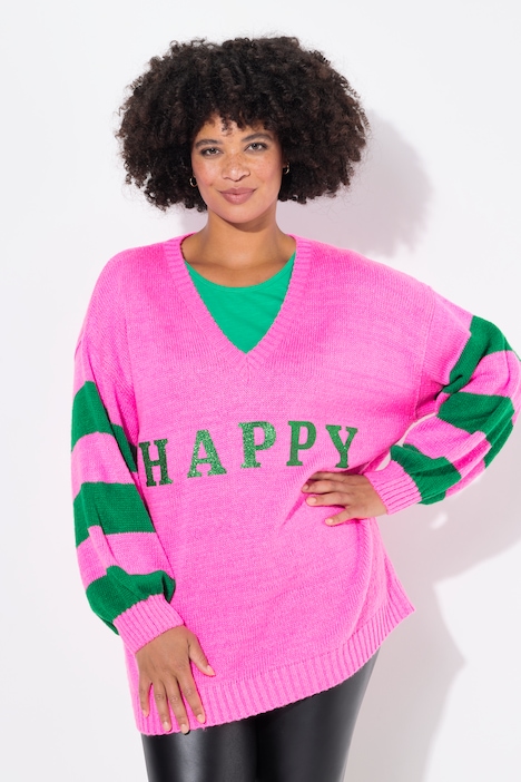 Pullover, oversized, HAPPY, Ringel-Ärmel