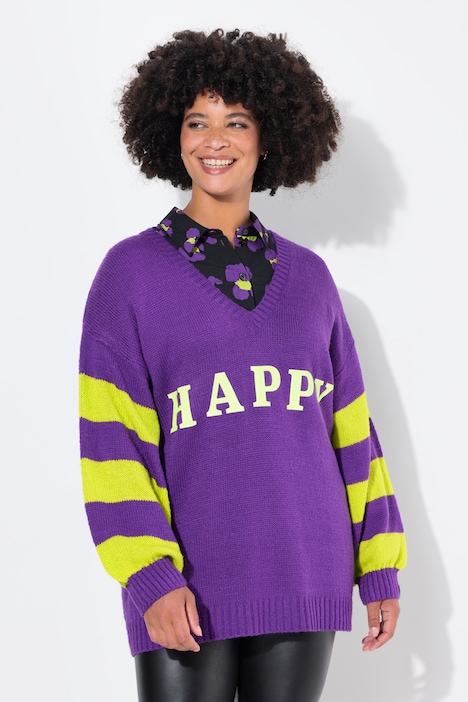 Pullover, oversized, HAPPY, Ringel-Ärmel