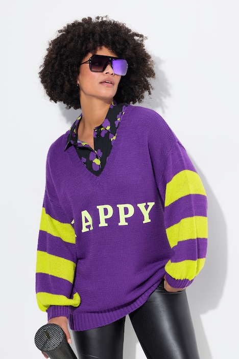 Pullover, oversized, HAPPY, Ringel-Ärmel