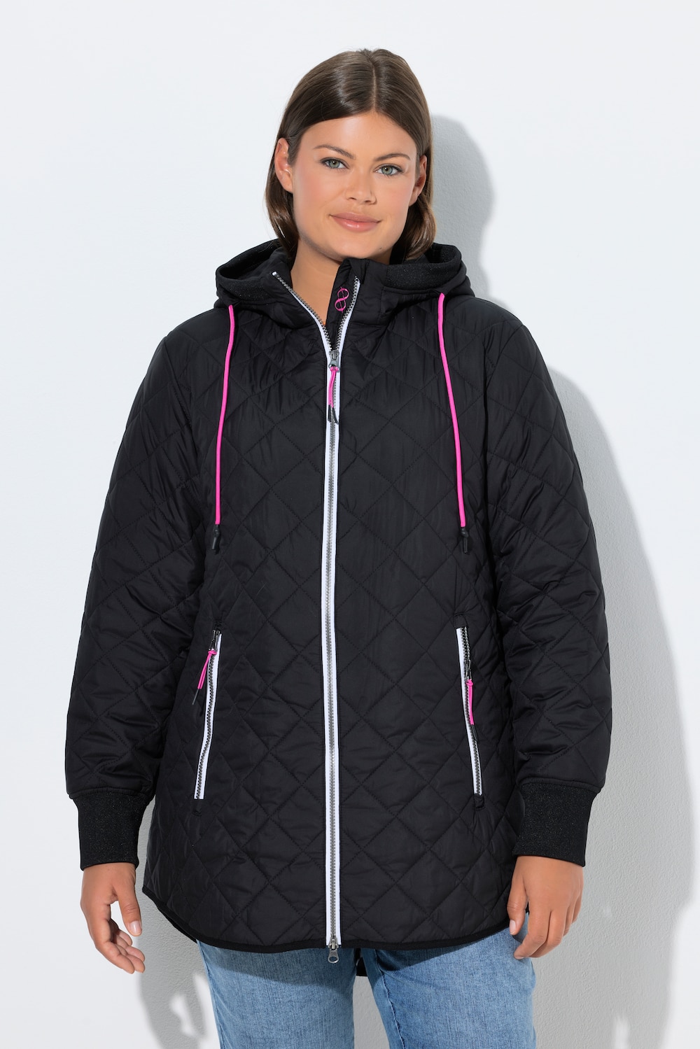Große Größen Steppjacke mit Druckfutter, Damen, schwarz, Größe: 44/46, Polyester, LAURASON