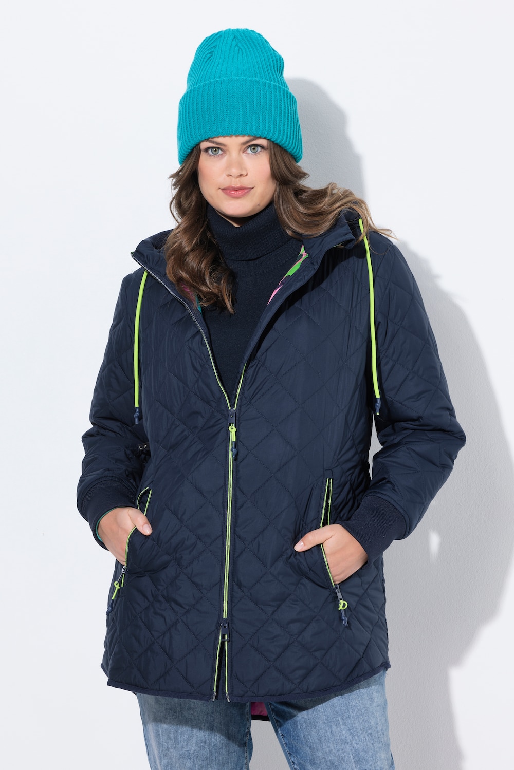 Große Größen Steppjacke mit Druckfutter, Damen, blau, Größe: 40/42, Polyester, LAURASON