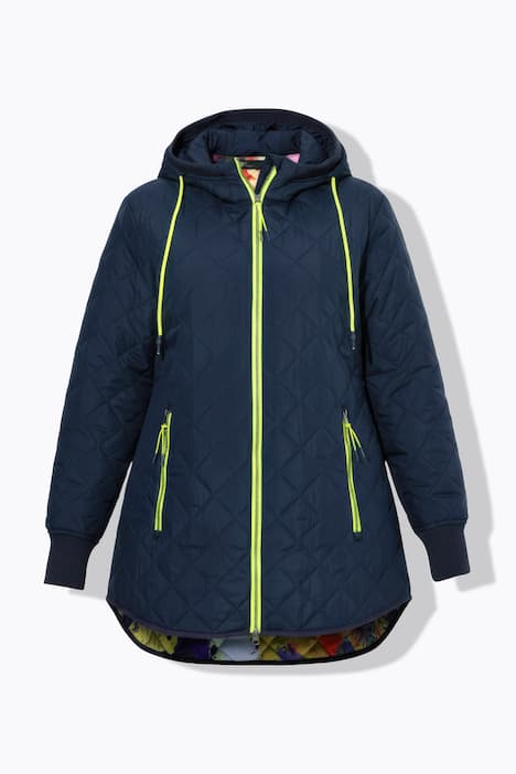 doorgestikte jas met bedrukte voering