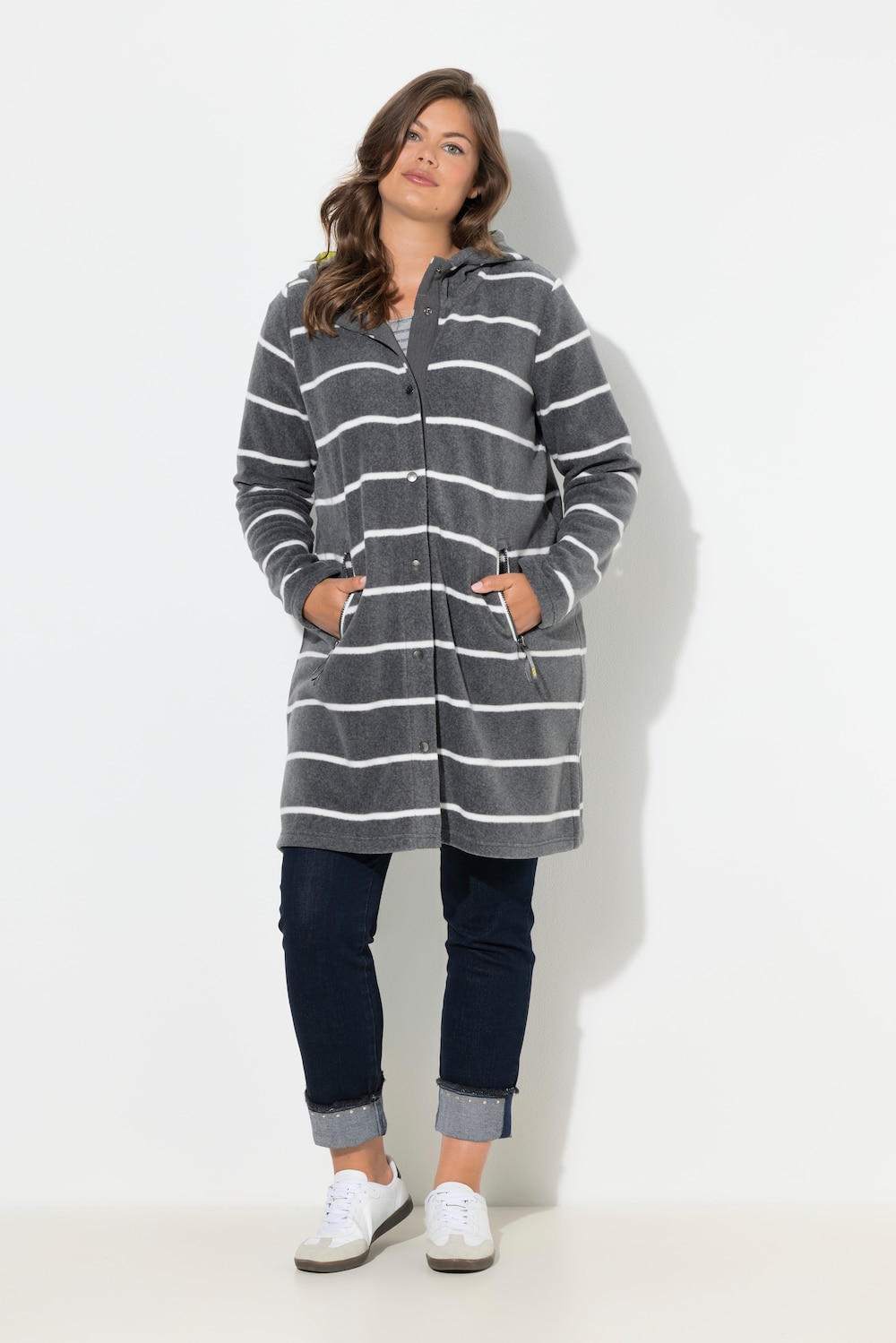 Große Größen Lange Fleecejacke, Damen, grau, Größe: 52/54, Polyester, LAURASON