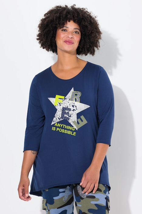 T-Shirt, Glitzer-Stern, offenkantige Abschlüsse