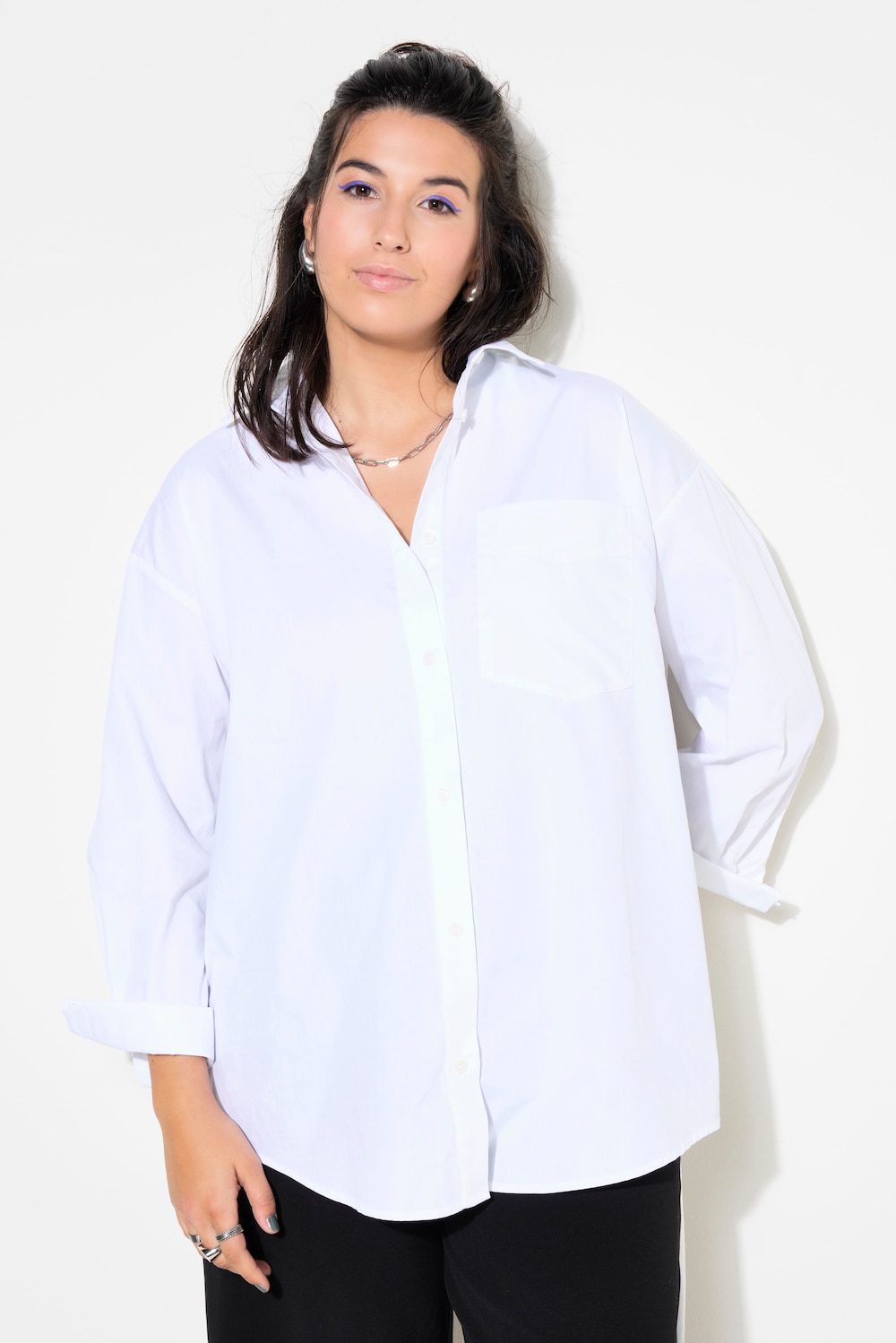 Hemdbluse, oversized, Rücken-Print