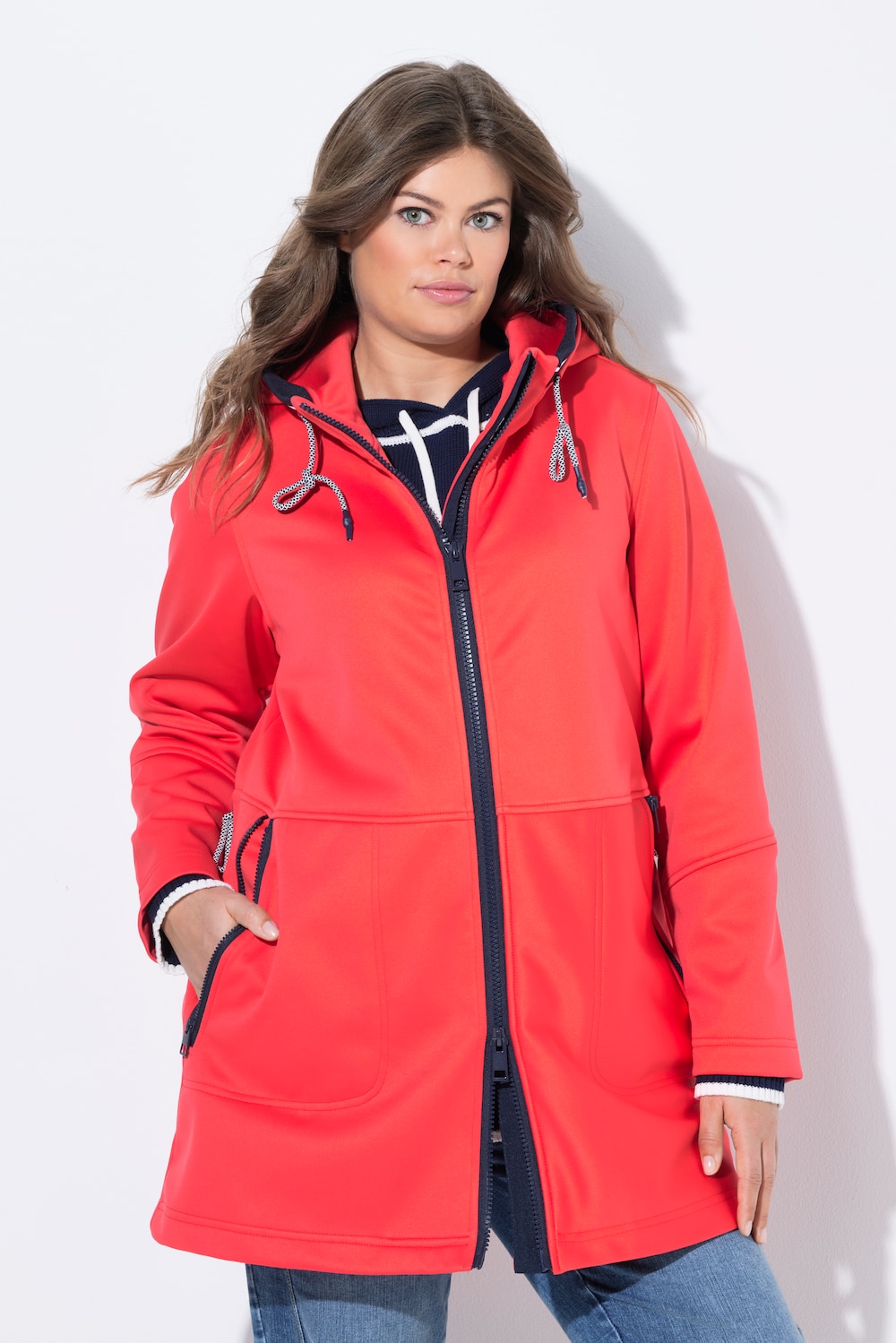 Große Größen Kapuzenjacke mit Zipper, Damen, rot, Größe: 52/54, Polyester, LAURASON