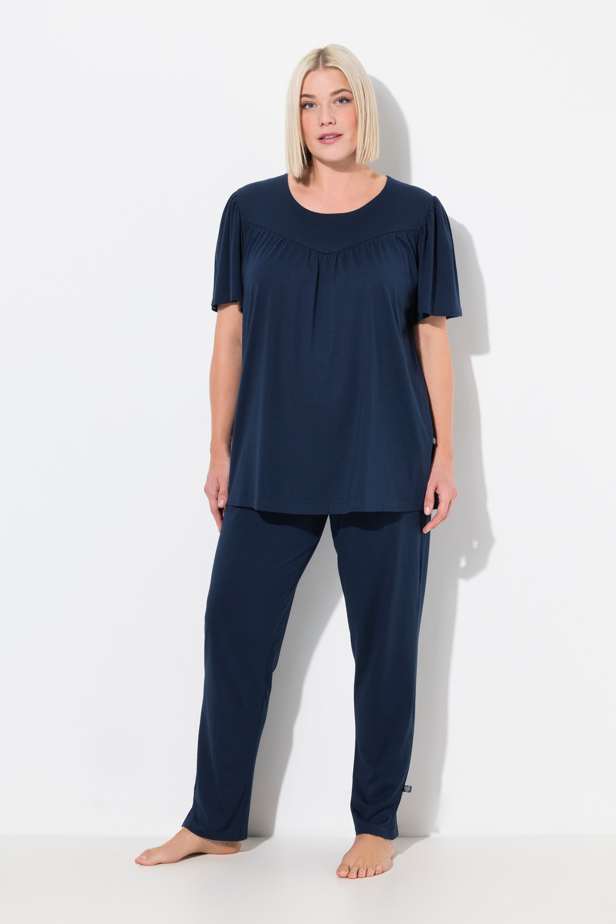 Ulla Popken Damen große Größen Pyjama Rundhals Flügel Halbarm Taschen 835382