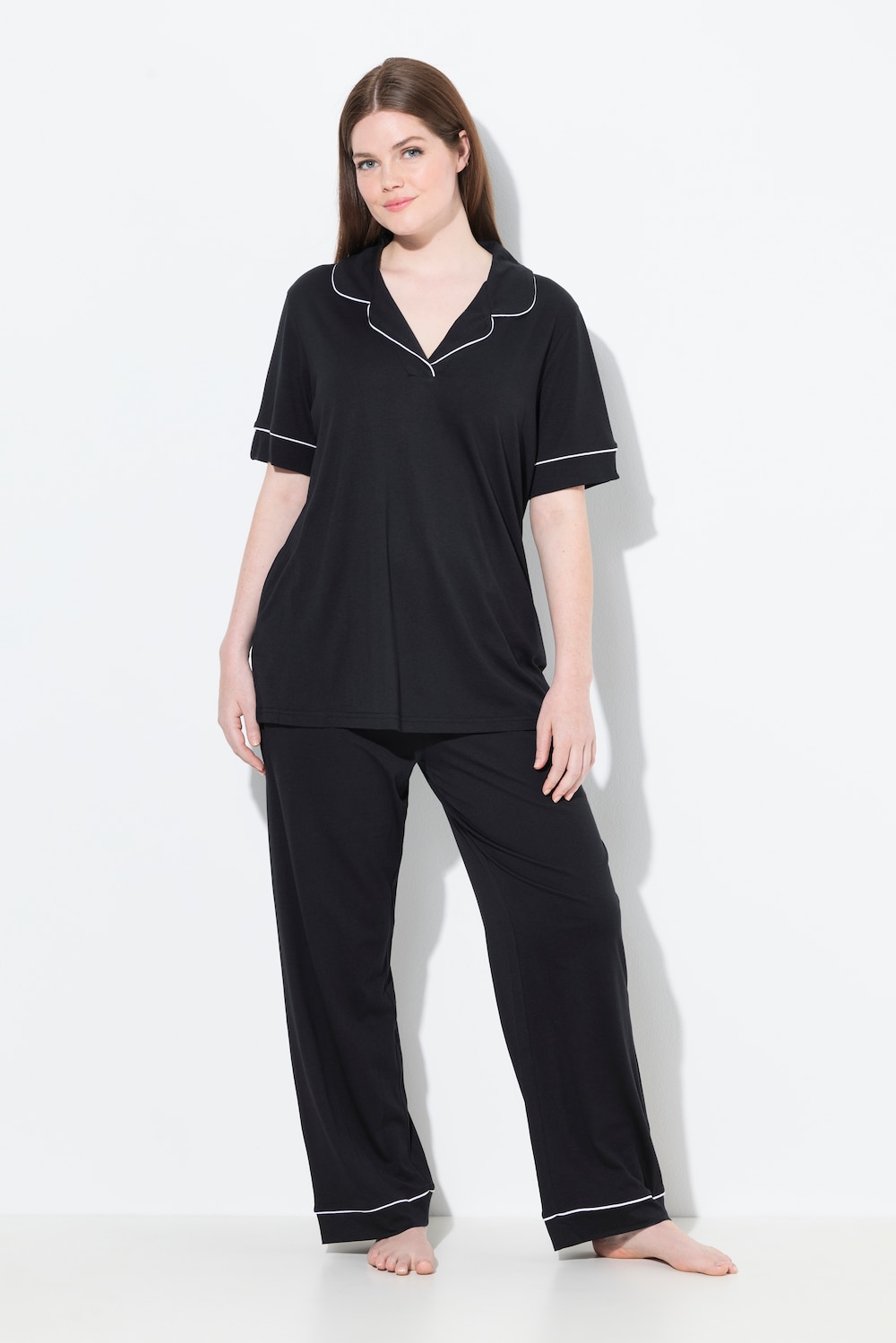 Große Größen Pyjama, Damen, schwarz, Größe: 46/48, Baumwolle/Synthetische Fasern, Ulla Popken
