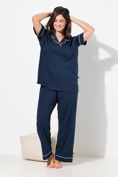 Lapel Collar Short Sleeve Two Piece Pajama Set