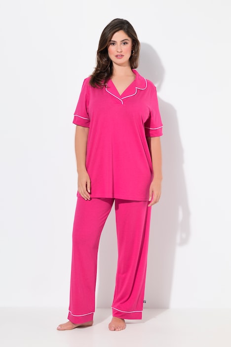 Lapel Collar Short Sleeve Two Piece Pajama Set